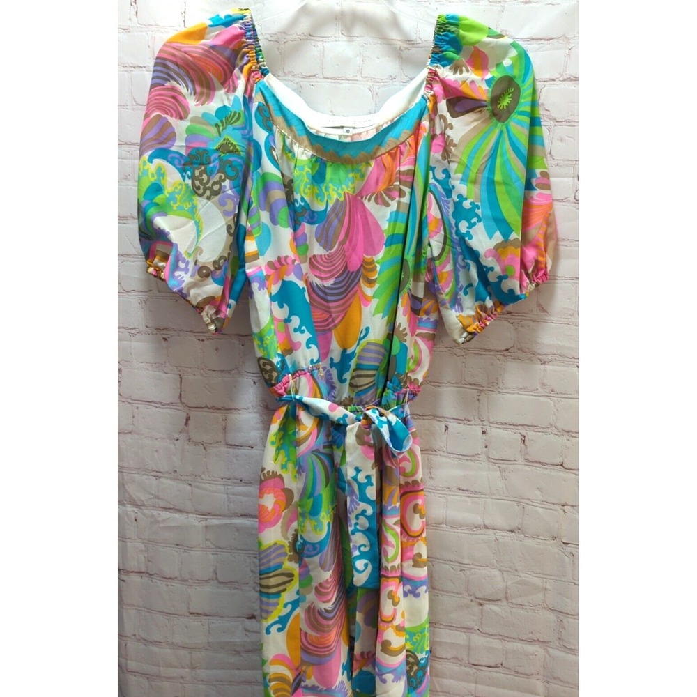 Trina Turk 10 womens silk floral dress lined short sleeve pink blue‎ green - Picture 3 of 12